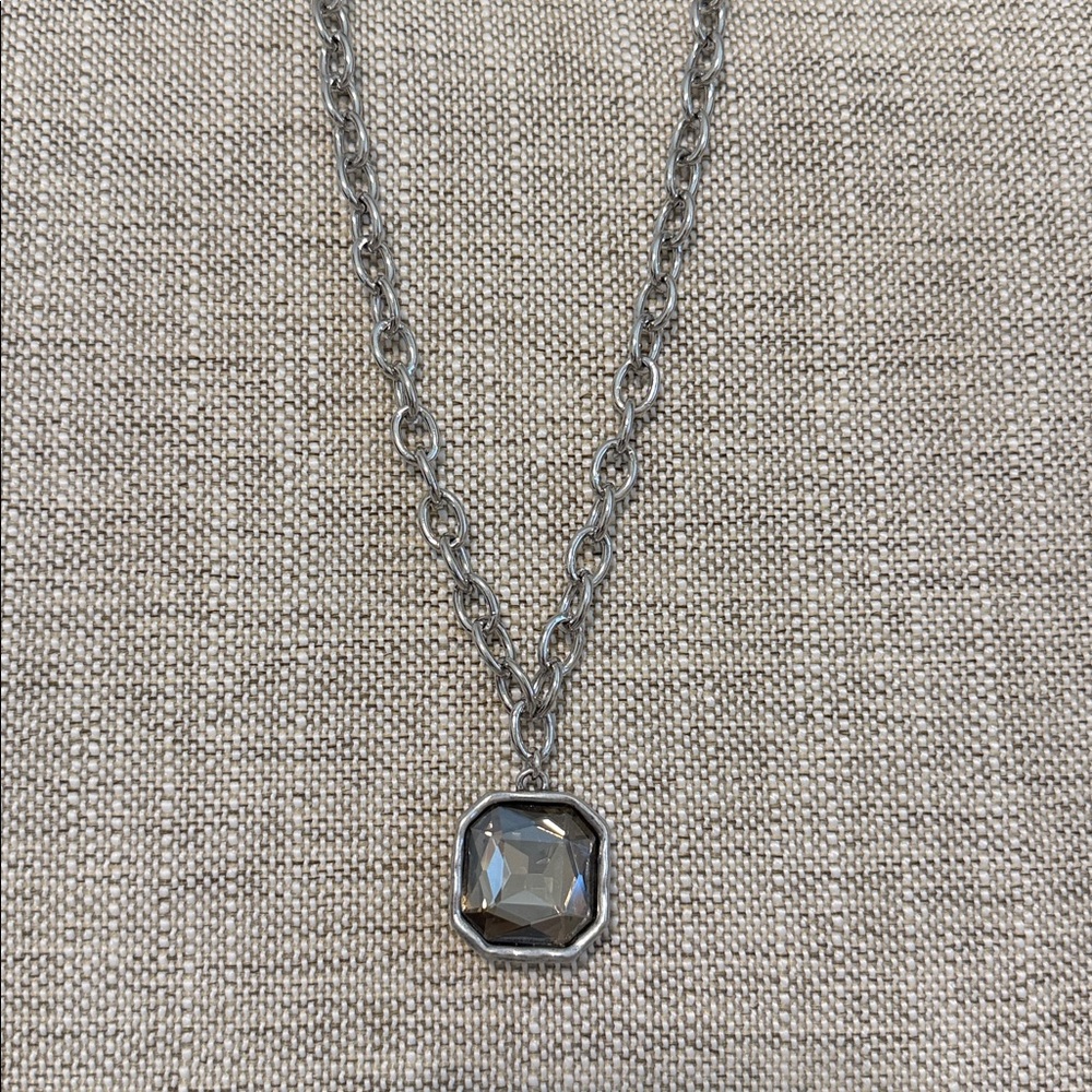 Silver Chain Necklace with Faceted Clear Pendant